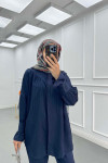 Sare Fashion Sleeve Detailed Strawberry Shirt Navy Blue