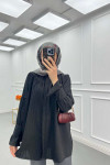 Sare Fashion Sleeve Detailed Strawberry Shirt Black