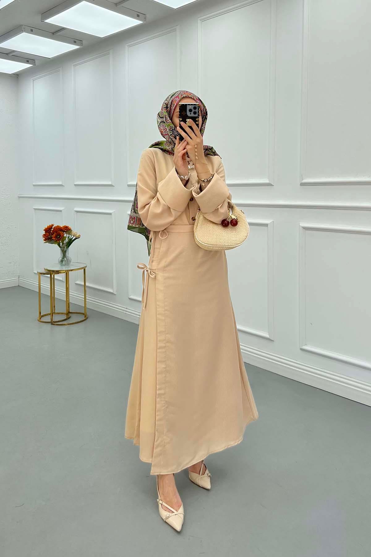 Sare Fashion Sleeve Detailed Skirt Suit Beige