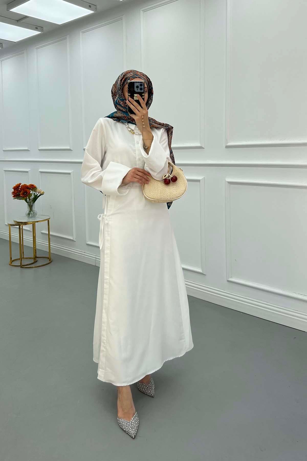 Sare Fashion Sleeve Detailed Skirt Suit White