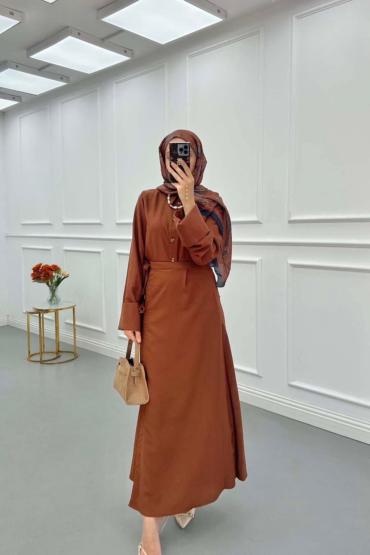 Sare Fashion Sleeve Detailed Skirt Suit Brown