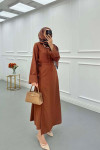 Sare Fashion Sleeve Detailed Skirt Suit Brown