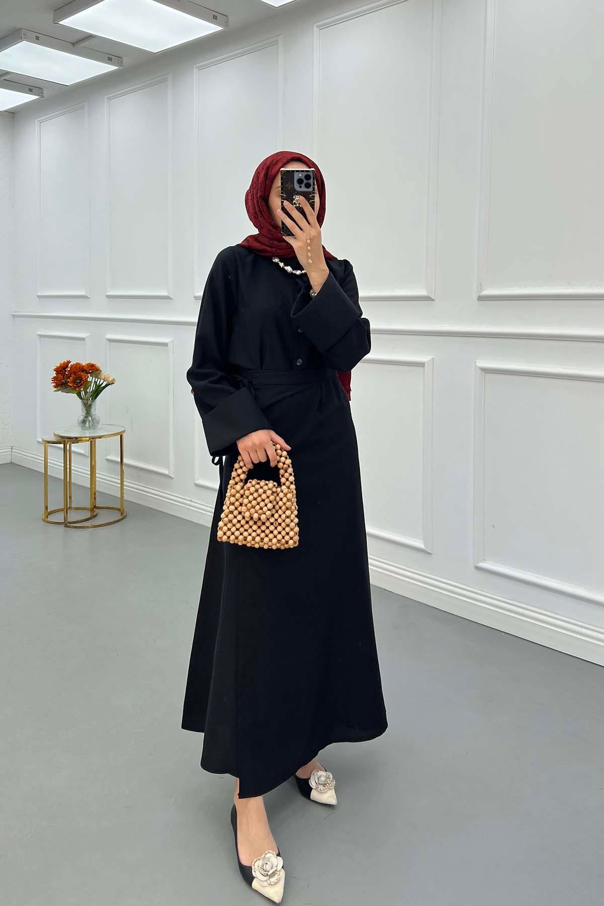 Sare Fashion Sleeve Detailed Skirt Suit Black