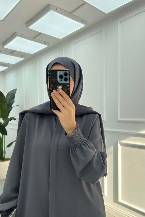 Sare Fashion Hidden Button Crepe Suit with Sleeve Detail Anthracite Sare Fashion Hidden Button Crepe Suit with Sleeve Detail Anthracite