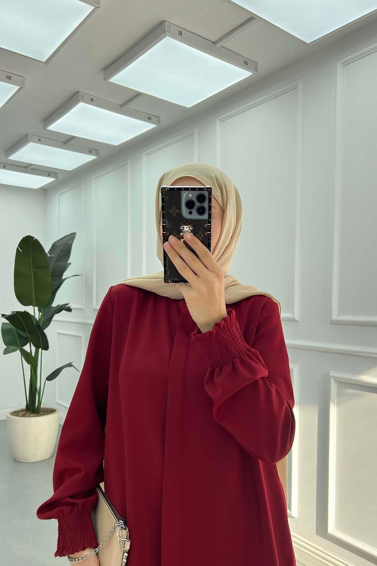 Sare Fashion Hidden Button Crepe Suit with Sleeve Detail, Burgundy