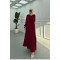 Sare Fashion Hidden Button Crepe Suit with Sleeve Detail, Burgundy