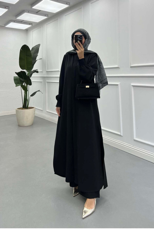 Sare Fashion Cuff Detailed Hidden Button Crepe Suit Black