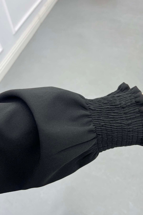 Sare Fashion Cuff Detailed Hidden Button Crepe Suit Black