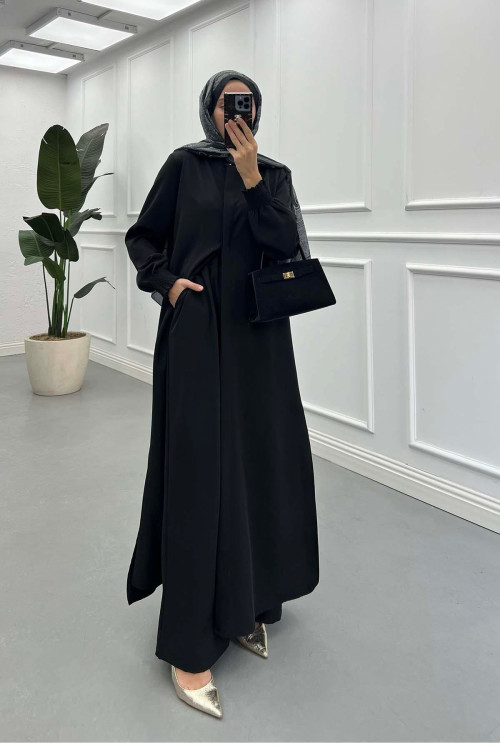 Sare Fashion Cuff Detailed Hidden Button Crepe Suit Black