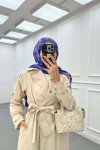 Sare Fashion Sleeve Detailed Belted Trench Coat Stone