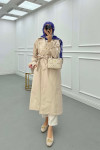 Sare Fashion Sleeve Detailed Belted Trench Coat Stone