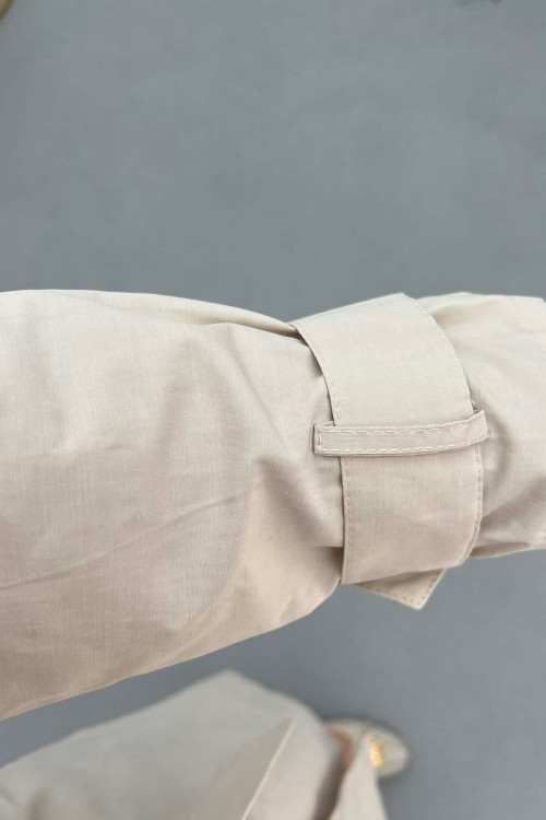 Sare Fashion Sleeve Detailed Belted Trench Coat Stone