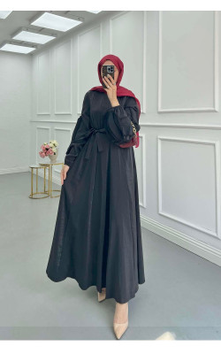 Sare Fashion Sleeve Detailed Belted Dress Black