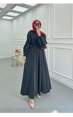 Sare Fashion Sleeve Detailed Belted Dress Black