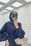 Sare Fashion Belted Abaya with Sleeve Detail Navy Blue