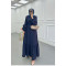 Sare Fashion Belted Abaya with Sleeve Detail Navy Blue