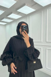 Sare Fashion Belted Abaya with Sleeve Detail in Black