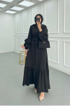 Sare Fashion Belted Abaya with Sleeve Detail in Black