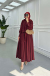 Sare Fashion Sleeve Detailed Front Tie Suit Claret Red