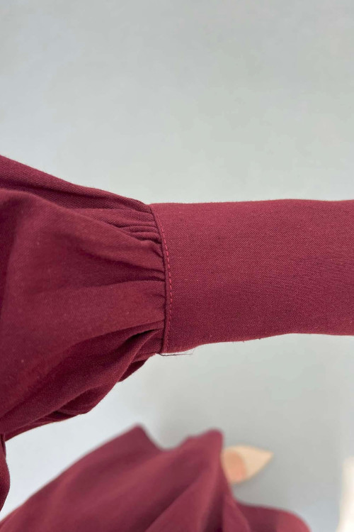 Sare Fashion Sleeve Detailed Front Tie Suit Claret Red