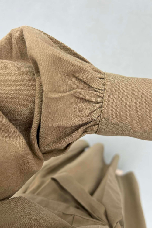 Sare Fashion Sleeve Detailed Front Tie Suit Khaki
