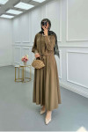Sare Fashion Sleeve Detailed Front Tie Suit Khaki