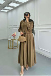 Sare Fashion Sleeve Detailed Front Tie Suit Khaki