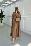 Sare Fashion Sleeve Detailed Front Tie Suit Brown