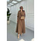 Sare Fashion Sleeve Detailed Front Tie Suit Brown