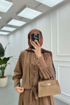 Sare Fashion Sleeve Detailed Front Tie Suit Brown