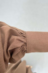 Sare Fashion Sleeve Detailed Front Tie Suit Brown
