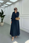 Sare Fashion Sleeve Detailed Front Tie Suit Navy Blue