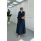 Sare Fashion Sleeve Detailed Front Tie Suit Navy Blue
