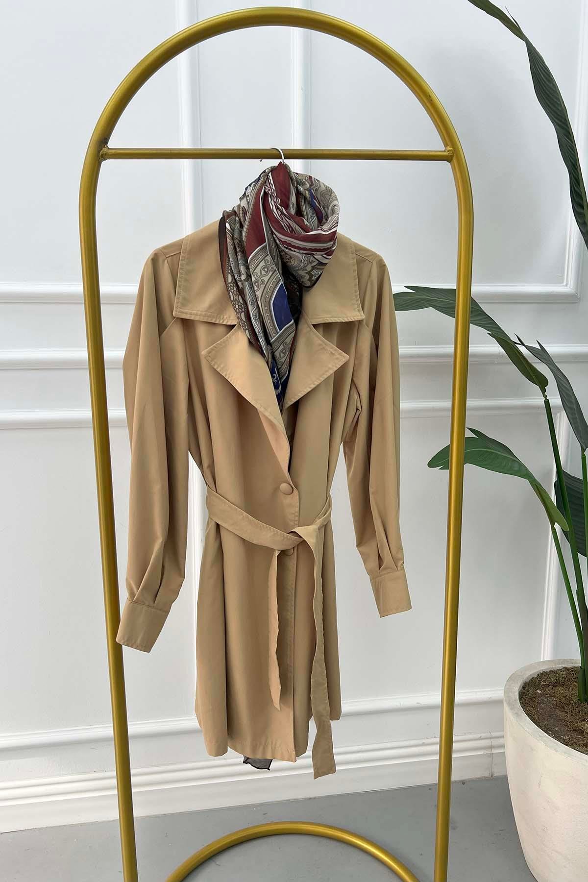 Trench Coat with Sleeve Detail Beige