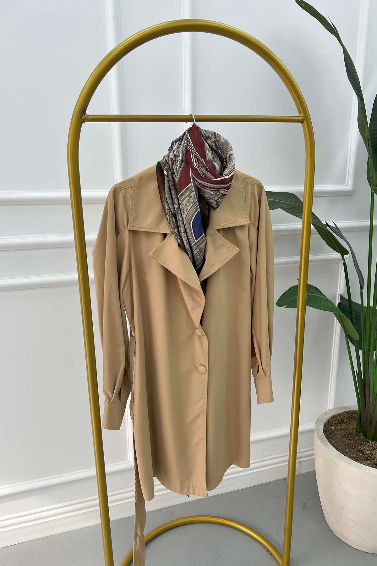 Trench Coat with Sleeve Detail Beige