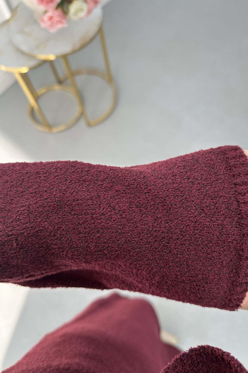 Sare Fashion Sleeve Detailed Knit Dress Burgundy