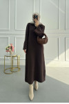Sare Fashion Sleeve Detailed Knit Dress Brown