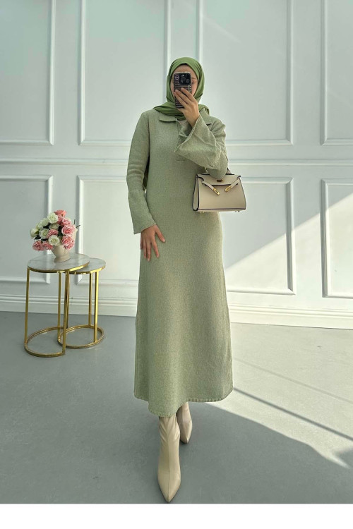 Sare Fashion Sleeve Detailed Knit Dress Green