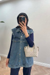 Sare Fashion Distressed Sleeve Denim Vest Blue