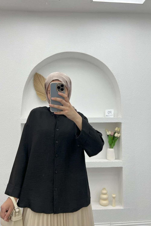 Folded Sleeve Shirt Black