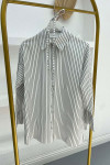 Sleeve Pleated Striped Shirt White