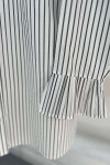 Sleeve Pleated Striped Shirt White