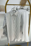 Sleeve Pleated Striped Shirt White
