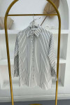 Sleeve Pleated Striped Shirt White