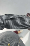 Sleeve Pleated Striped Shirt Black