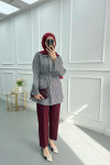 Sleeve Pleated Striped Shirt Black