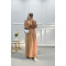 Pleated Sleeve Shiny Dress Brown