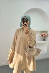 Pleated Sleeve and Stoned Suit Beige