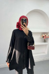 Pleated Sleeve and Stoned Suit Black