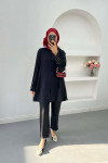 Pleated Sleeve and Stoned Suit Black